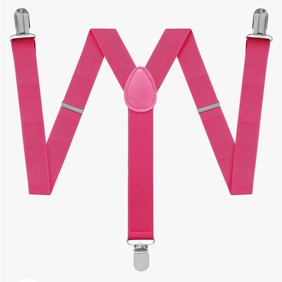 Hot pink suspenders with silver hardware,Adjustable straps, Y-Back,Pant Clips - Picture 5 of 5